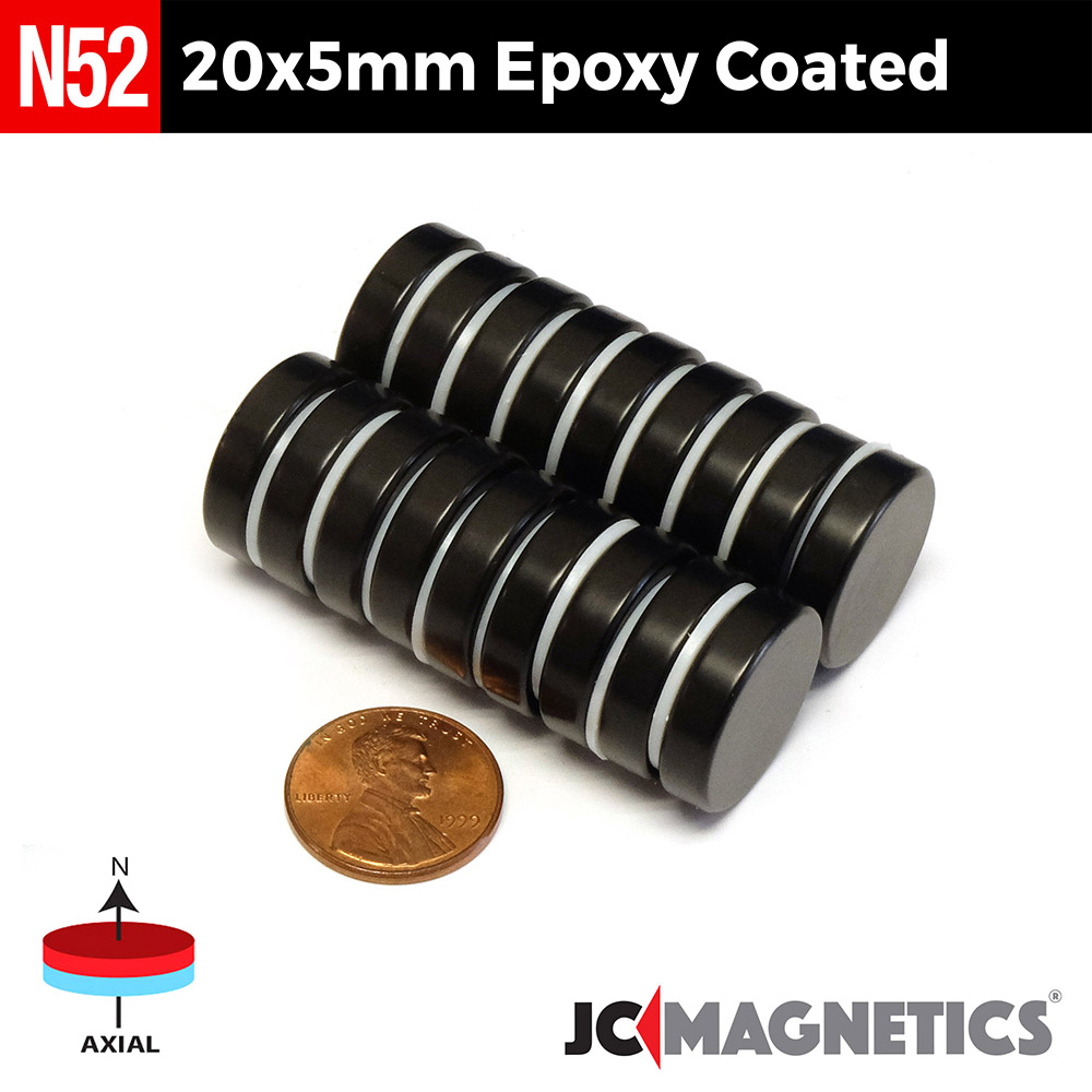 20mm X 5mm N52 Epoxy Coated neodymium magnets round discs 25/32in